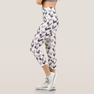 Leggings Capri Patrón de pollo de granja de campo retro