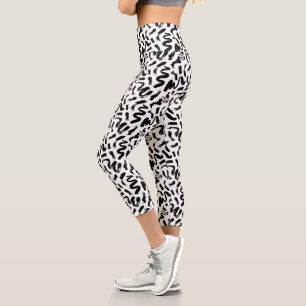 Leggings Capri Patrón de punteo de pincel de tinta negra