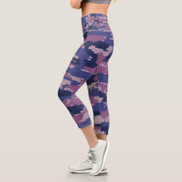 Leggings Capri Patrón de punto abstracto azul clásico y púrpura