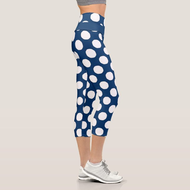 Leggings Capri Patrón de punto de polka moderno de moda azul blan (Derecha)