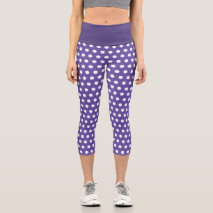 Leggings Capri Patrón de puntos de polka blanco violeta púrpura