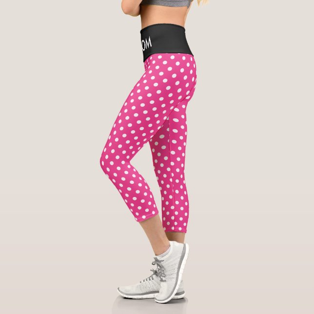 Leggings Capri Patrón de puntos de polka rosa y blanco Capri Legg (Izquierda)