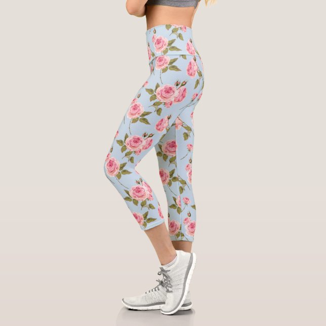 Leggings Capri Patrón de puntos de polka y rosas (Izquierda)