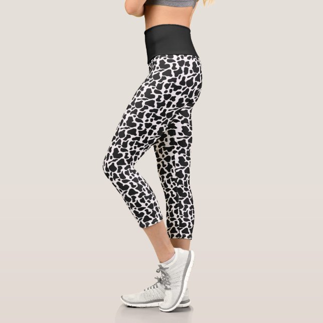 Leggings Capri Patrón de puntos de vaca blanco y negro (Izquierda)