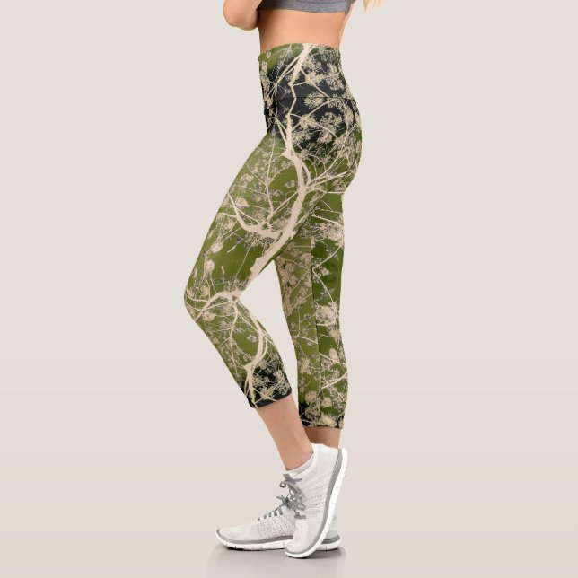 Leggings Capri Patrón de ramas de flores (Izquierda)