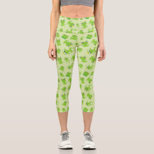 Leggings Capri Patrón de rana, ranas cortas, ranas verdes, prínci