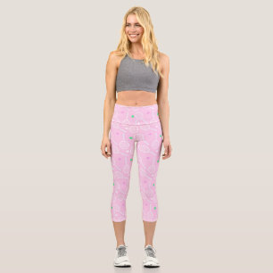 Leggings Capri Patrón de raqueta de tenis Pink