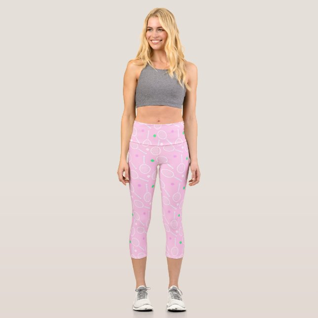Leggings Capri Patrón de raqueta de tenis Pink (Anverso)