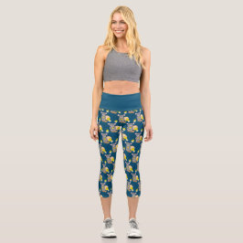Leggings Capri Patrón de ratón blanco capri azul oceánico