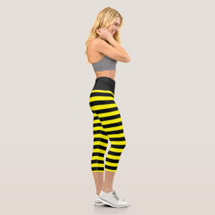 Leggings Capri Patrón de rayas amarillas negras con estilo de ab
