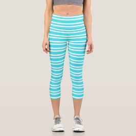 Leggings Capri Patrón de rayas blancas y azules