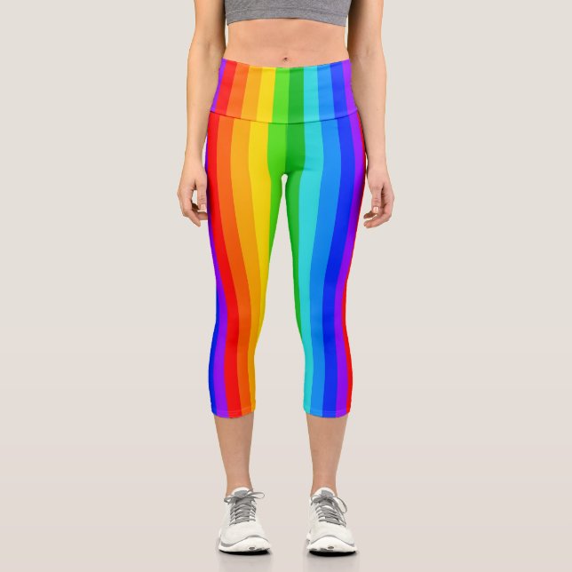 Leggings Capri Patrón de rayas de arco iris vertical (Anverso)