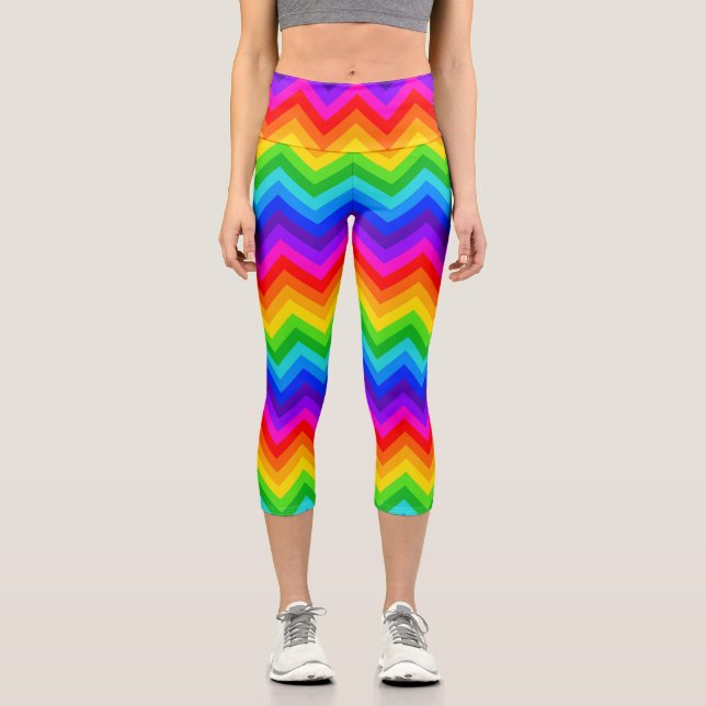Leggings Capri Patrón de rayas de zigzag horizontal de chevron ar (Anverso)