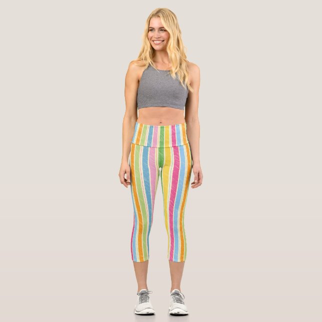 Leggings Capri Patrón de rayas dibujadas a mano (Anverso)