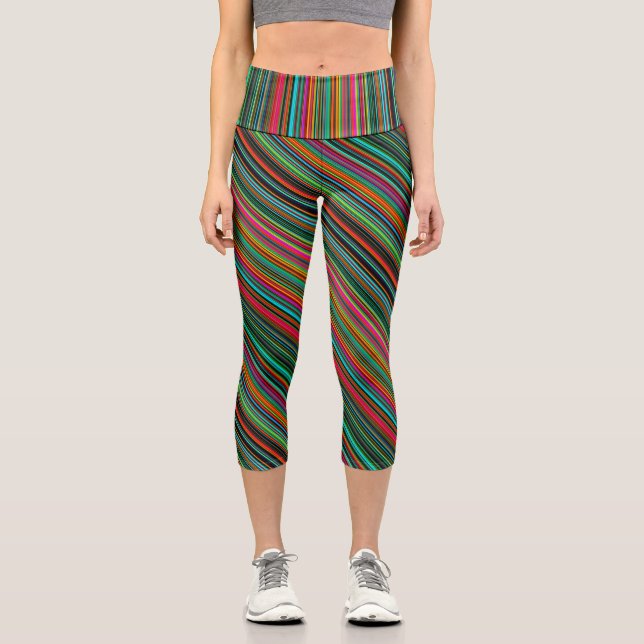 Leggings Capri Patrón de rayas multicolor (Anverso)