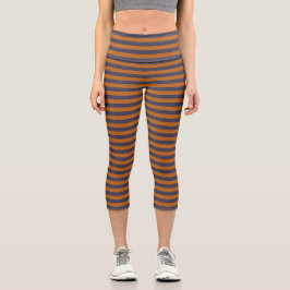 Leggings Capri Patrón de rayas naranja morado