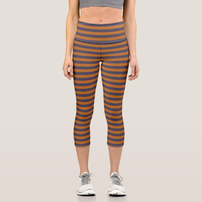 Leggings Capri Patrón de rayas naranja morado (Anverso)