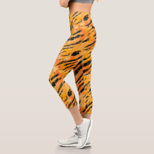 Leggings Capri Patrón de rayas naranjas de tigre