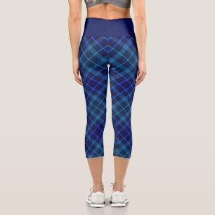 Leggings Capri Patrón de rebanado de moda - Tartán elegante azul 
