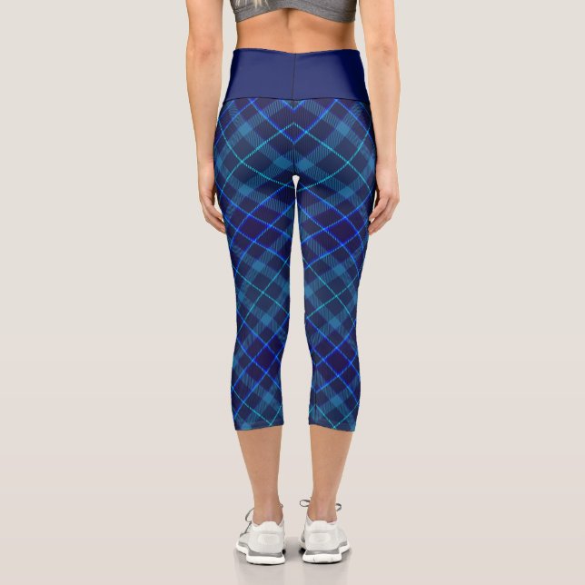 Leggings Capri Patrón de rebanado de moda - Tartán elegante azul  (Reverso )