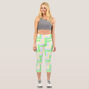 Leggings Capri Patrón de rectángulos Pastel Líneas de puntos blan