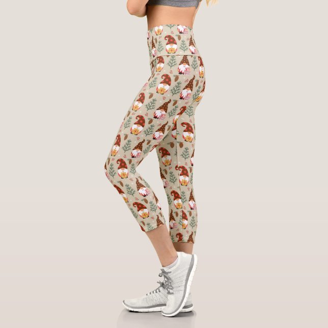 Leggings Capri Patrón de regalo de Gnomes de navidades (Izquierda)