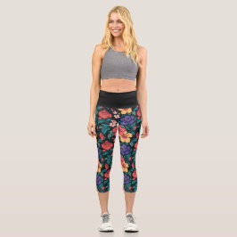 Leggings Capri Patrón de repetición de flores silvestres