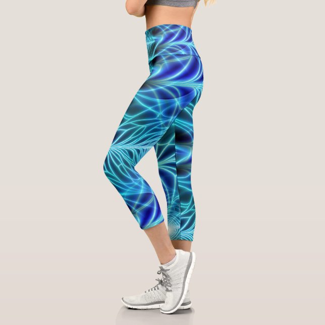 Leggings Capri Patrón de repetición de fractal luminoso azul eléc (Izquierda)