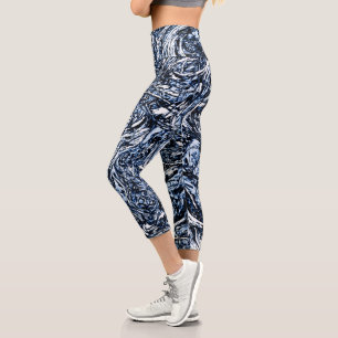 Leggings Capri Patrón de resumen de la naturaleza azul de la mari