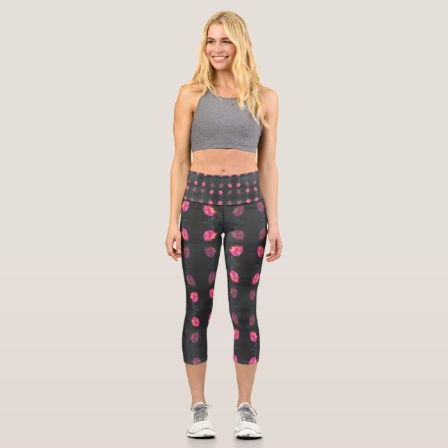 Leggings Capri Patrón de rosa rosa (Anverso)
