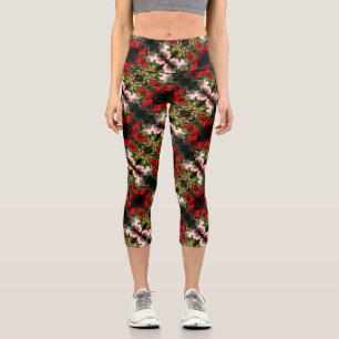 Leggings Capri Patrón De Rosas Rojos Y Blancos Borrados