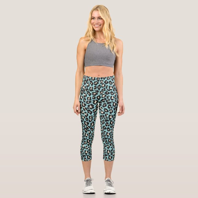 Leggings Capri Patrón de rosettes de leopardo azul (Anverso)