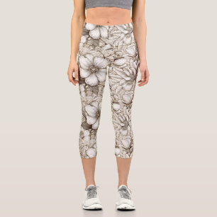 Leggings Capri Patrón de Sepia Floral Vintage (15)