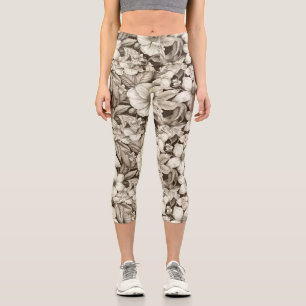 Leggings Capri Patrón de Sepia Floral Vintage (6)