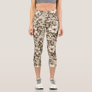 Leggings Capri Patrón de Sepia Floral Vintage (7)