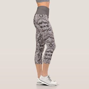 Leggings Capri Patrón de serpiente de piel de serpiente gris y bl