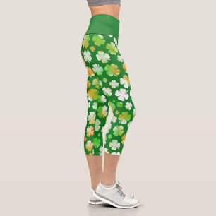 Leggings Capri Patrón de Shamrock de San Patricio Naranja blanco 