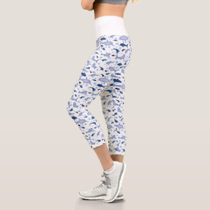 Leggings Capri Patrón de silueta de tiburón azul