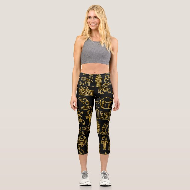 Leggings Capri Patrón de símbolos jeroglífico egipcio (Anverso)