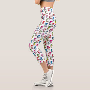 Leggings Capri Patrón de Sombrero Colorido del Gato en el Sombrer