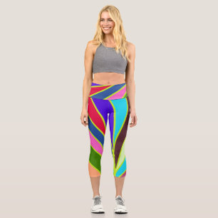Leggings Capri Patrón de tela de rayas de arcoiris colorido y vib