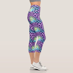 Leggings Capri Patrón de Tie-Dye púrpura verde turquesa boho