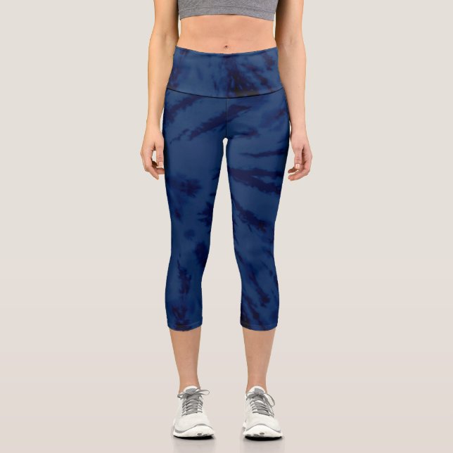 Leggings Capri Patrón de tinte azul de la Marina de Guay Artsy (Anverso)