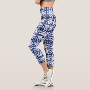 Leggings Capri Patrón de tinte azul oscuro
