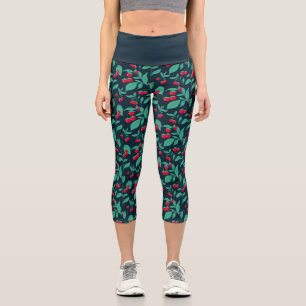 Leggings Capri Patrón de tomates de cerezo en los arbustos