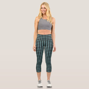 Leggings Capri Patrón de trapo negro azul