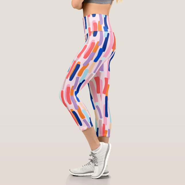 Leggings Capri Patrón de trazo de pincel colorido (Izquierda)