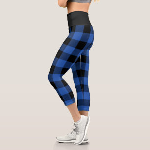 Leggings Capri Patrón de trenzado de búfalo azul y negro ruso
