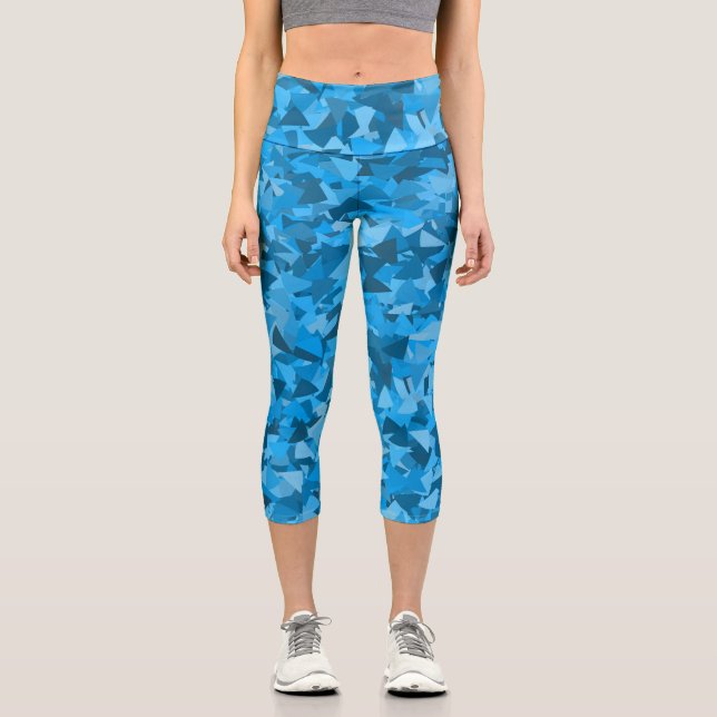Leggings Capri Patrón de Triángulo Azul (Anverso)