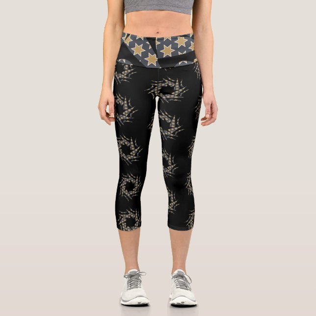 Leggings Capri Patrón de triángulo de estrella amarillo gris (Anverso)